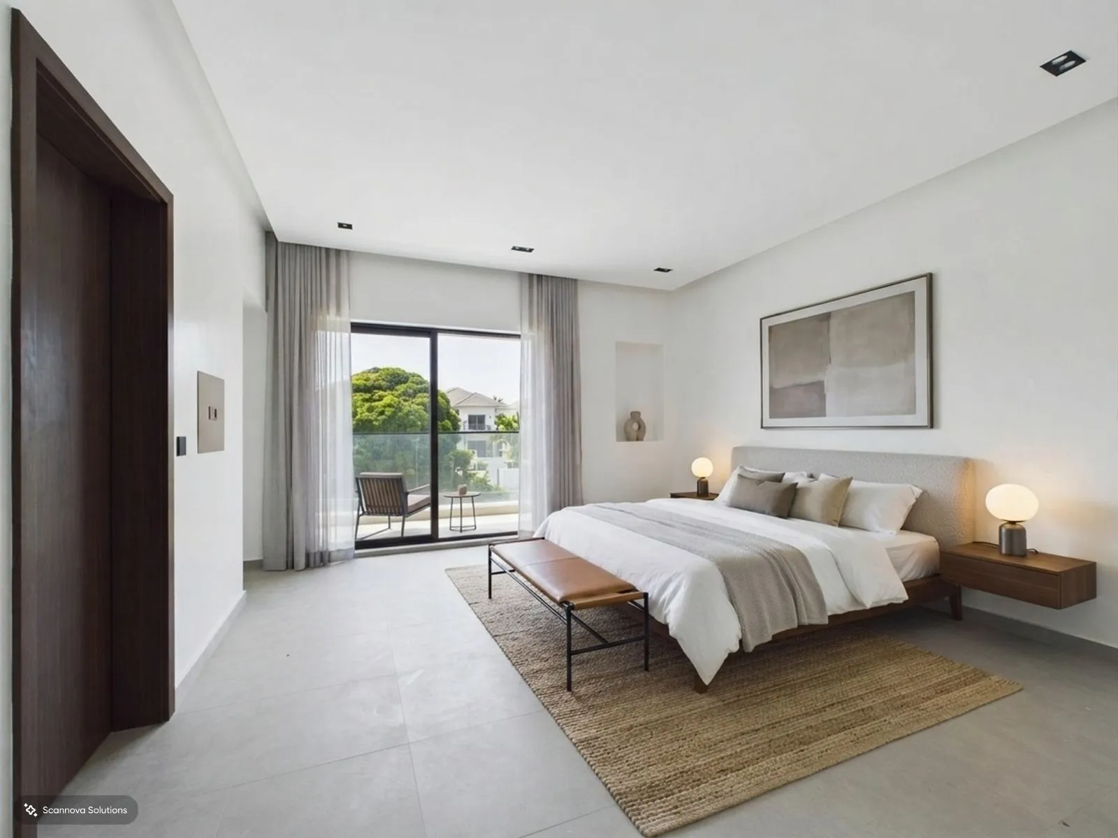 HDR photograph of a master bedroom with balcony, Accra