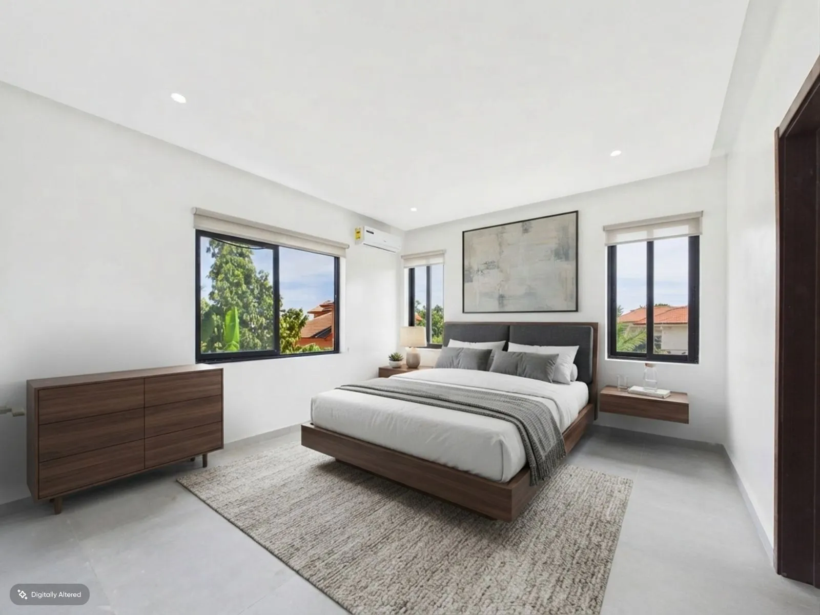The same bedroom virtually staged with furniture